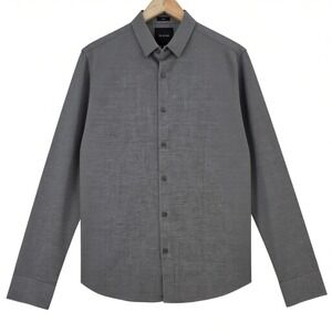 01.ALGO Mens M Slim Fit Textured Long Sleeve Button Up in Gray